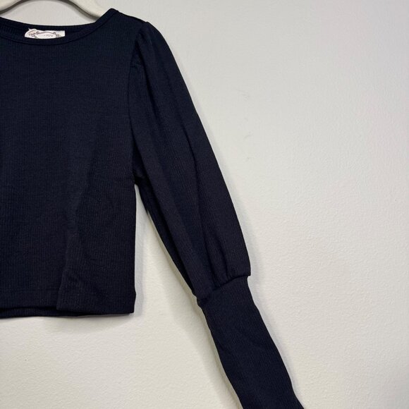 MIA JOY Black Ribbed Lynne Top Girls 6 NWT Stylish Puff Sleeve Party Shirt NEW - Picture 3 of 10